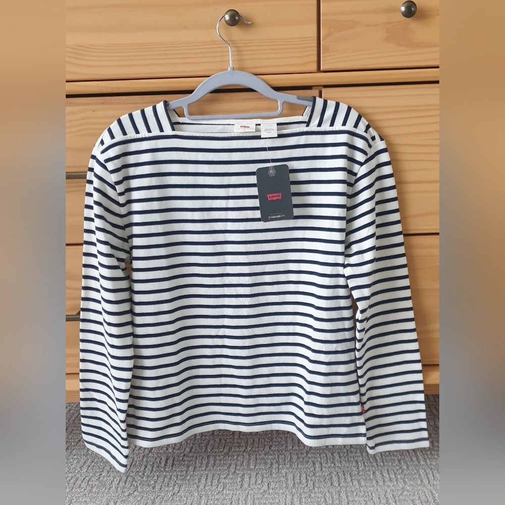 NWT Levi's Navy and White Striped Top Long Sleeve Size S Cotton